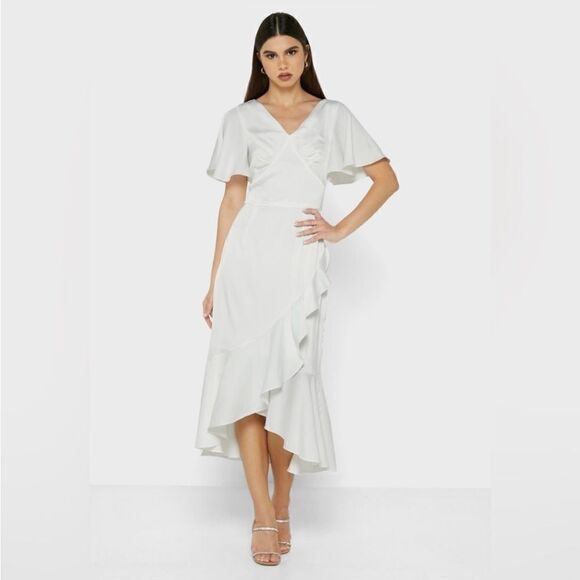 Amylynn White Pleated Wrap Dress Women Large NWT $225 - Picture 4 of 13